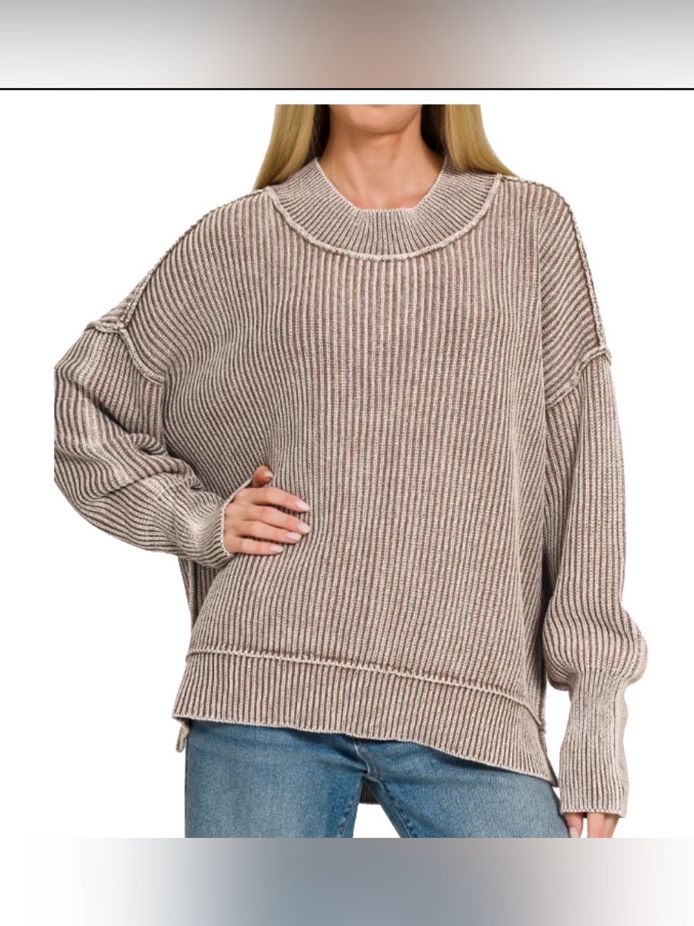 Zenana Sweater Oversized Side Slit - Cocoa S/M Cotton NWOT